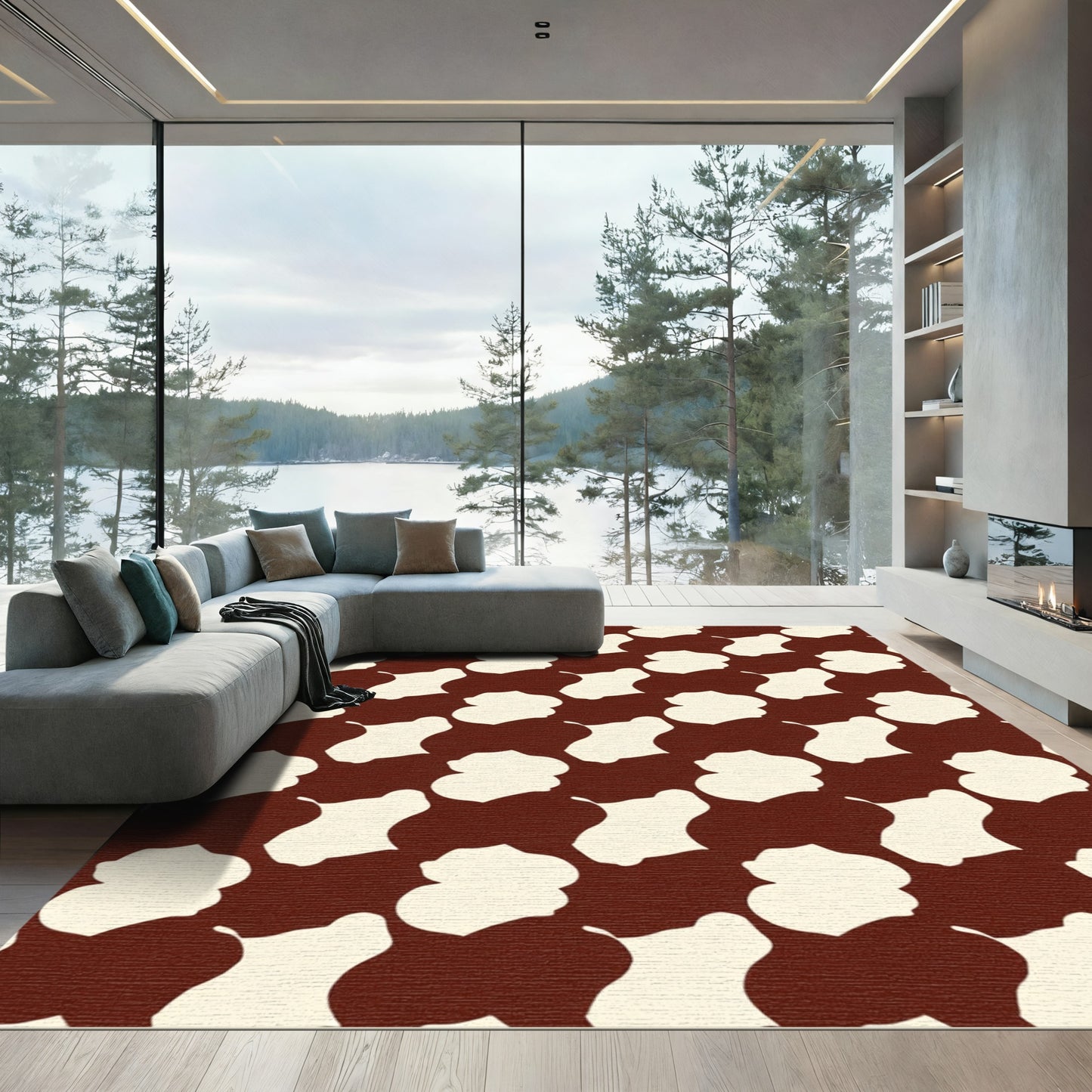 Organic Brown Cream Abstract Shapes Rug