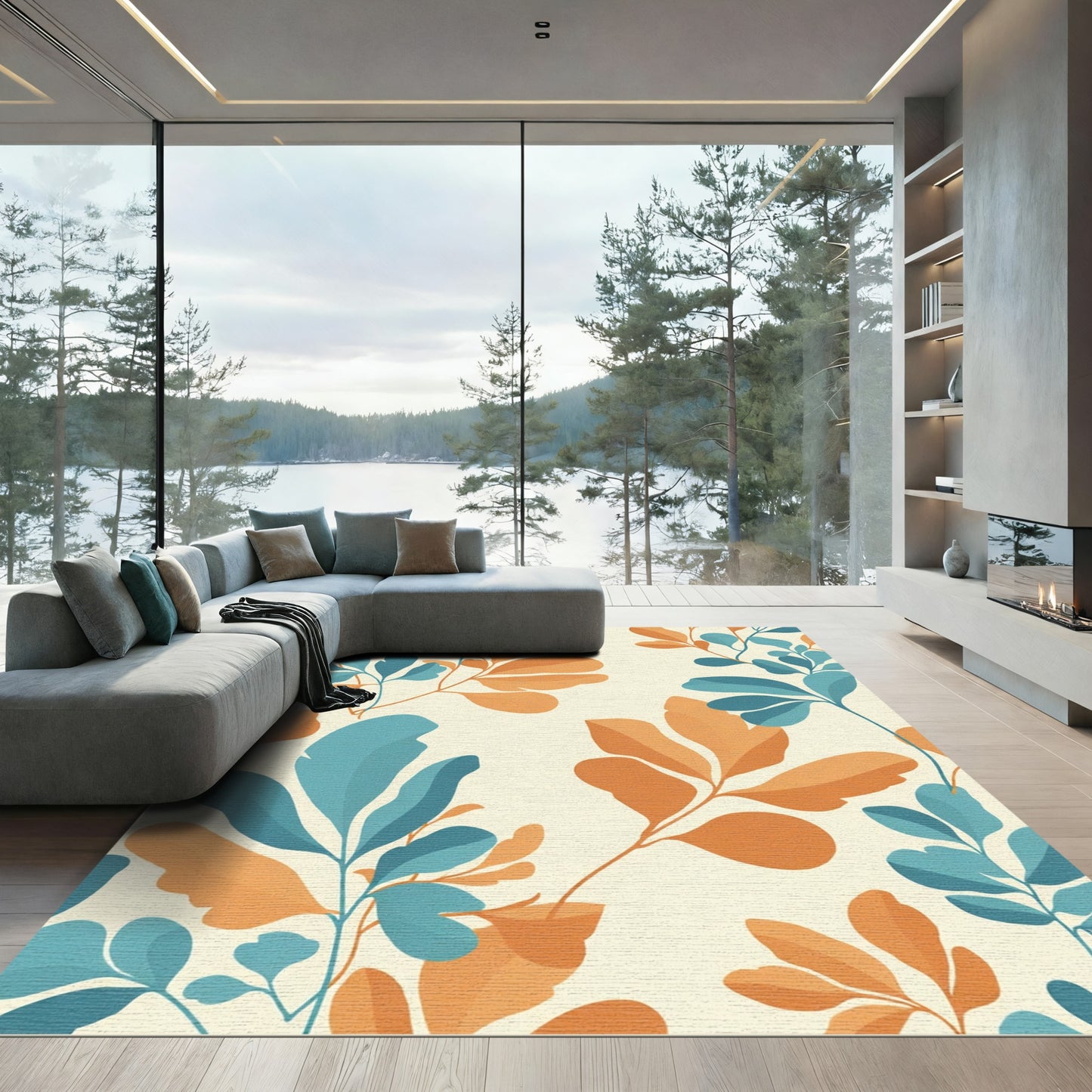 Orange Teal Leafy Vine Harmony Rug