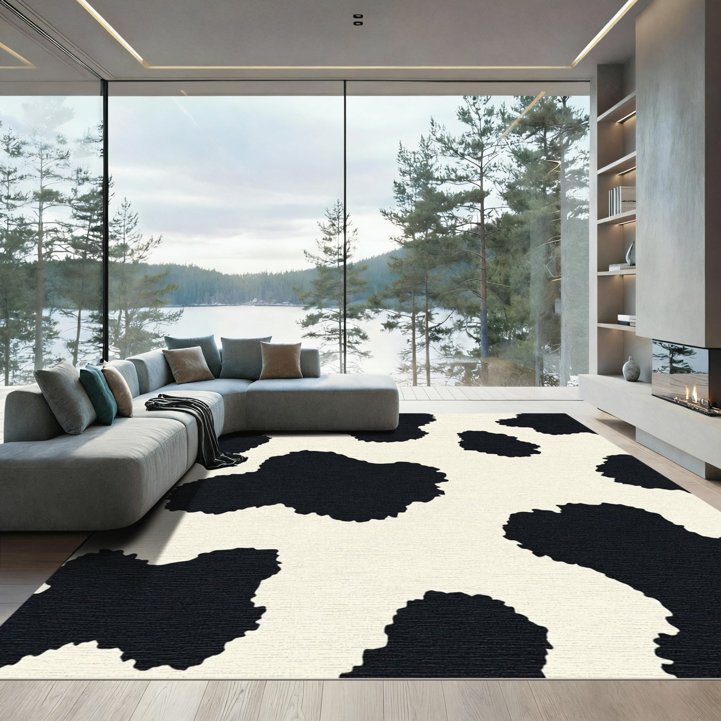 Bold Black White Cow Spot Rug