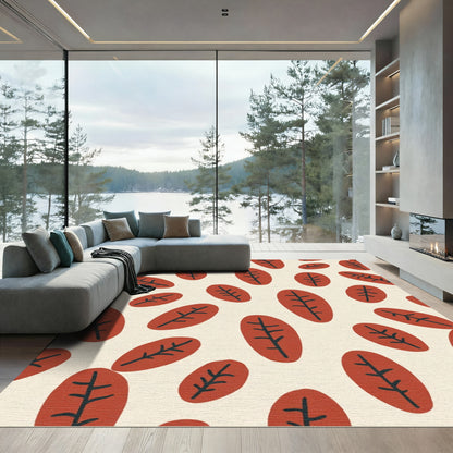 Burnt Orange Leaf Pattern Rug
