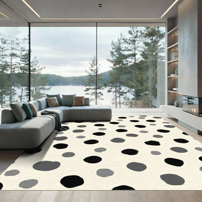 Monochrome Speckled Abstract Circles Rug