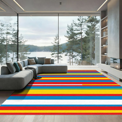 Bold Red Blue Yellow Stripe Area Rug