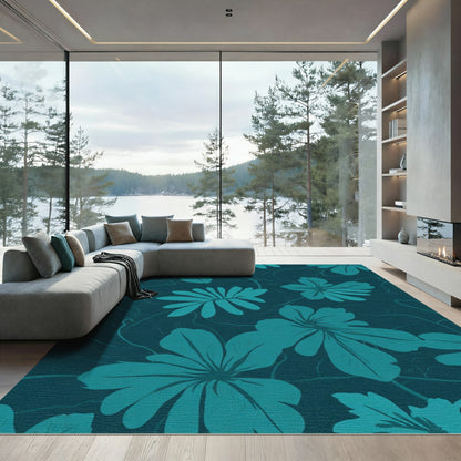 Teal Tropical Floral Vine Rug