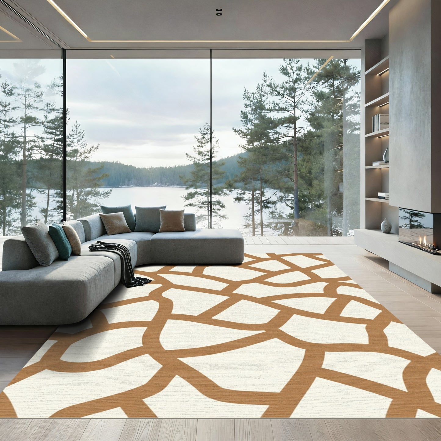 Brown Beige Cracked Earth Pattern Rug