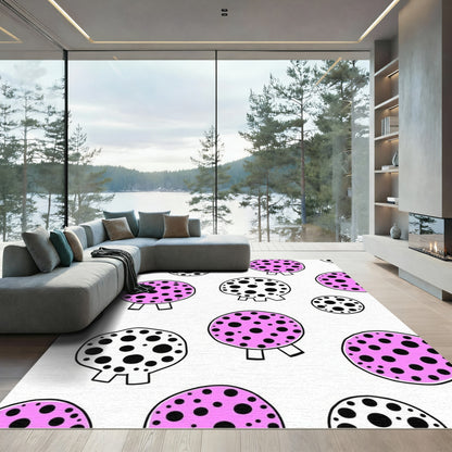 Pink Black Polka Dot Scattered Circles Rug