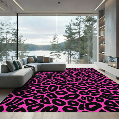 Hot Pink Black Animal Print Rug