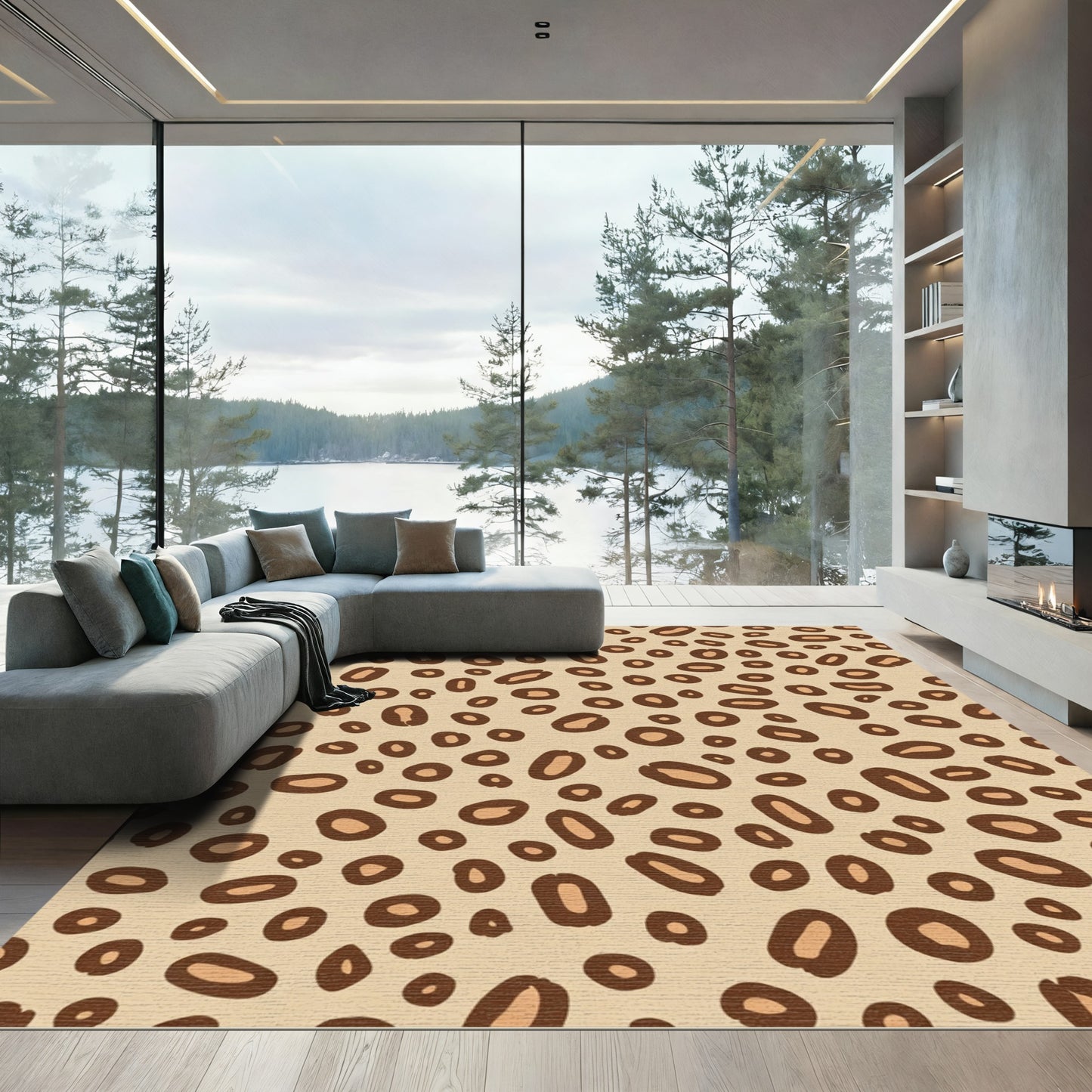 Beige Brown Cheetah Spots Pattern Rug