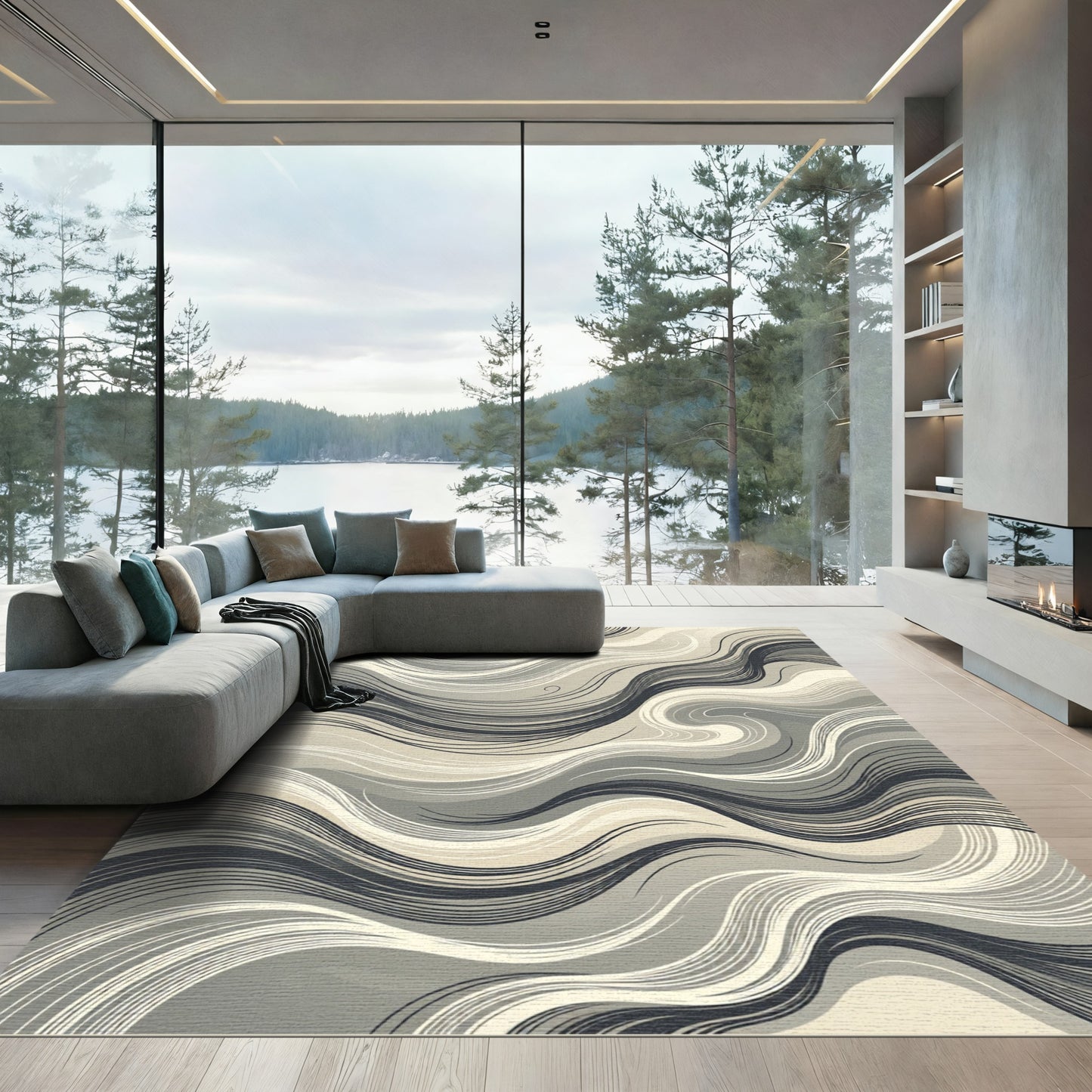 Monochromatic Abstract Flowing Wave Rug