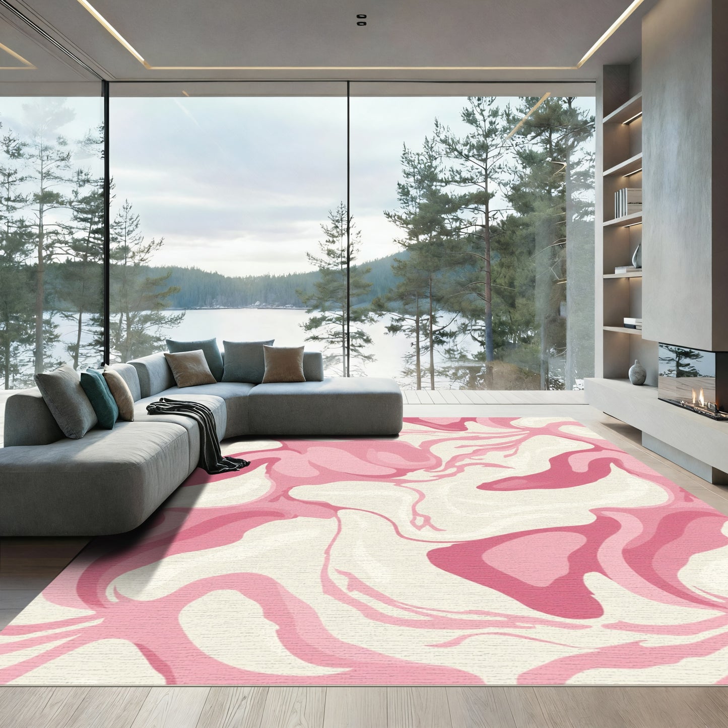 Pink Cream Swirl Marbling Rug