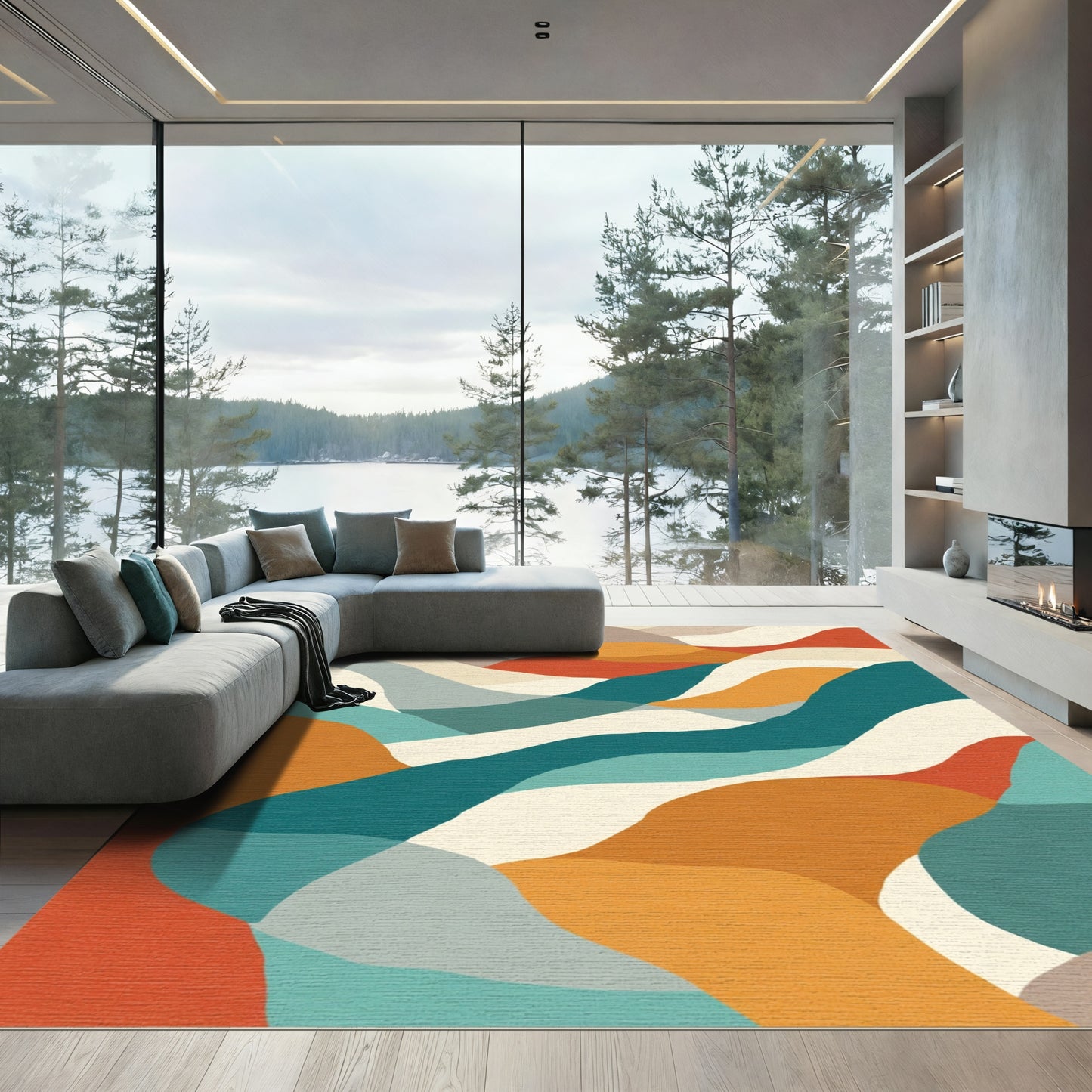 Abstract Earthy Flowing Waves Rug