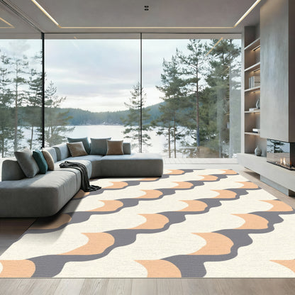 Cream Coral Gray Wave Geometric Rug