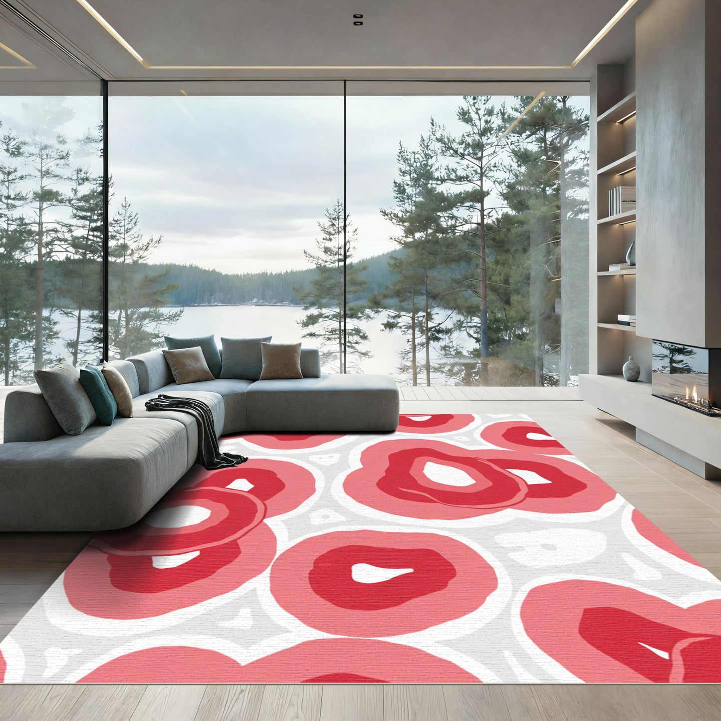 Red And Pink Organic Rings Rug