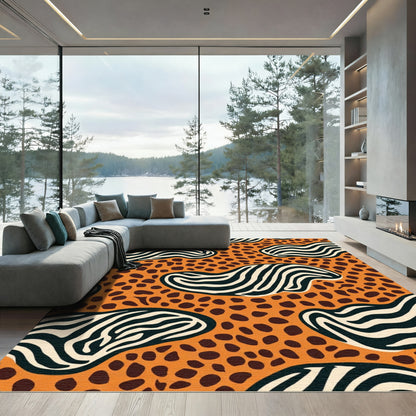 Bold Orange Zebra Spots Abstract Rug