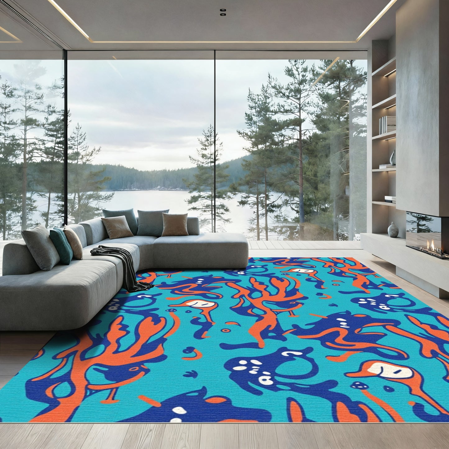 Oceanic Blue Coral Creatures Rug