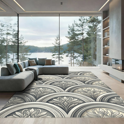 Ornate Gray Arch Floral Rug