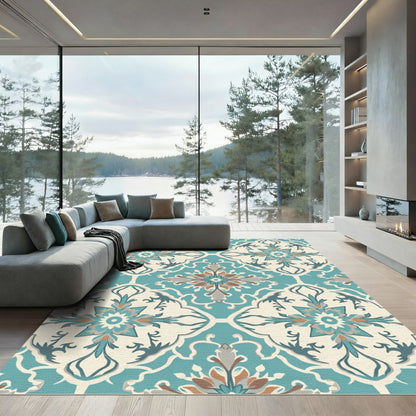 Aqua Teal Vintage Floral Medallion Rug