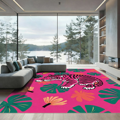 Hot Pink Tiger Floral Jungle Rug