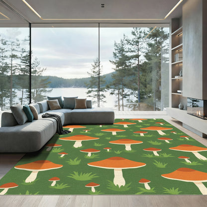 Whimsical Orange Mushroom Forest Rug