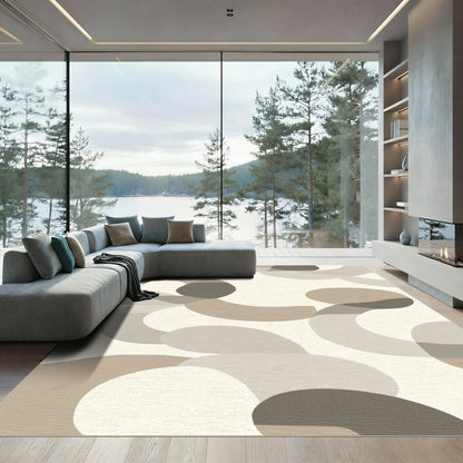 Abstract Beige Tan Curve Overlay Rug