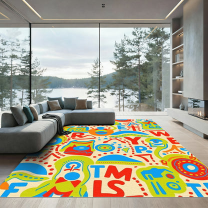 Bright Red Blue Green Alphabet Collage Rug