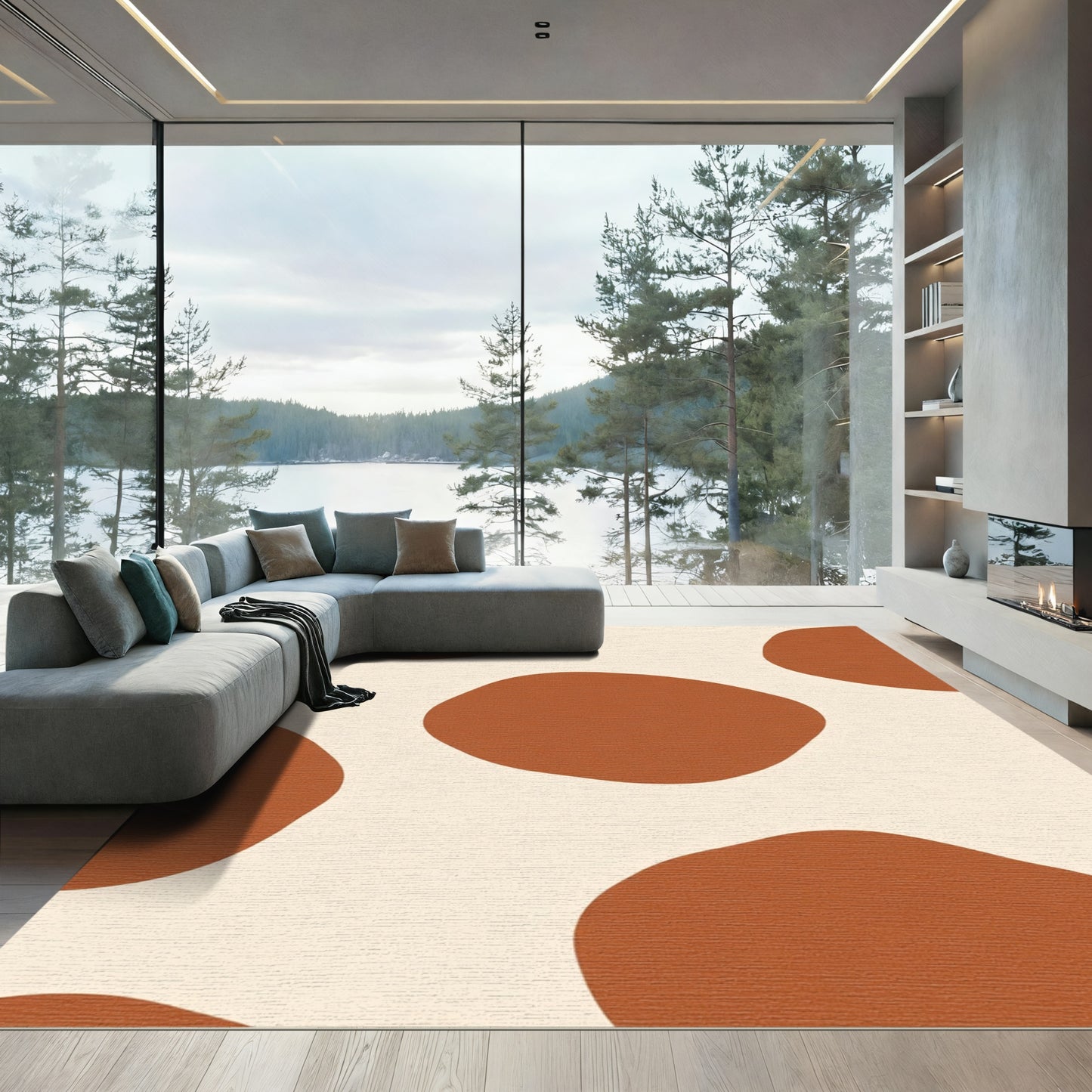 Terracotta Abstract Blobs Organic Rug
