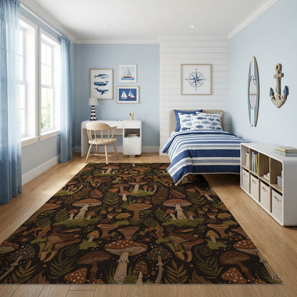 Whimsical Mushroom Fern Acorn Forest Rug