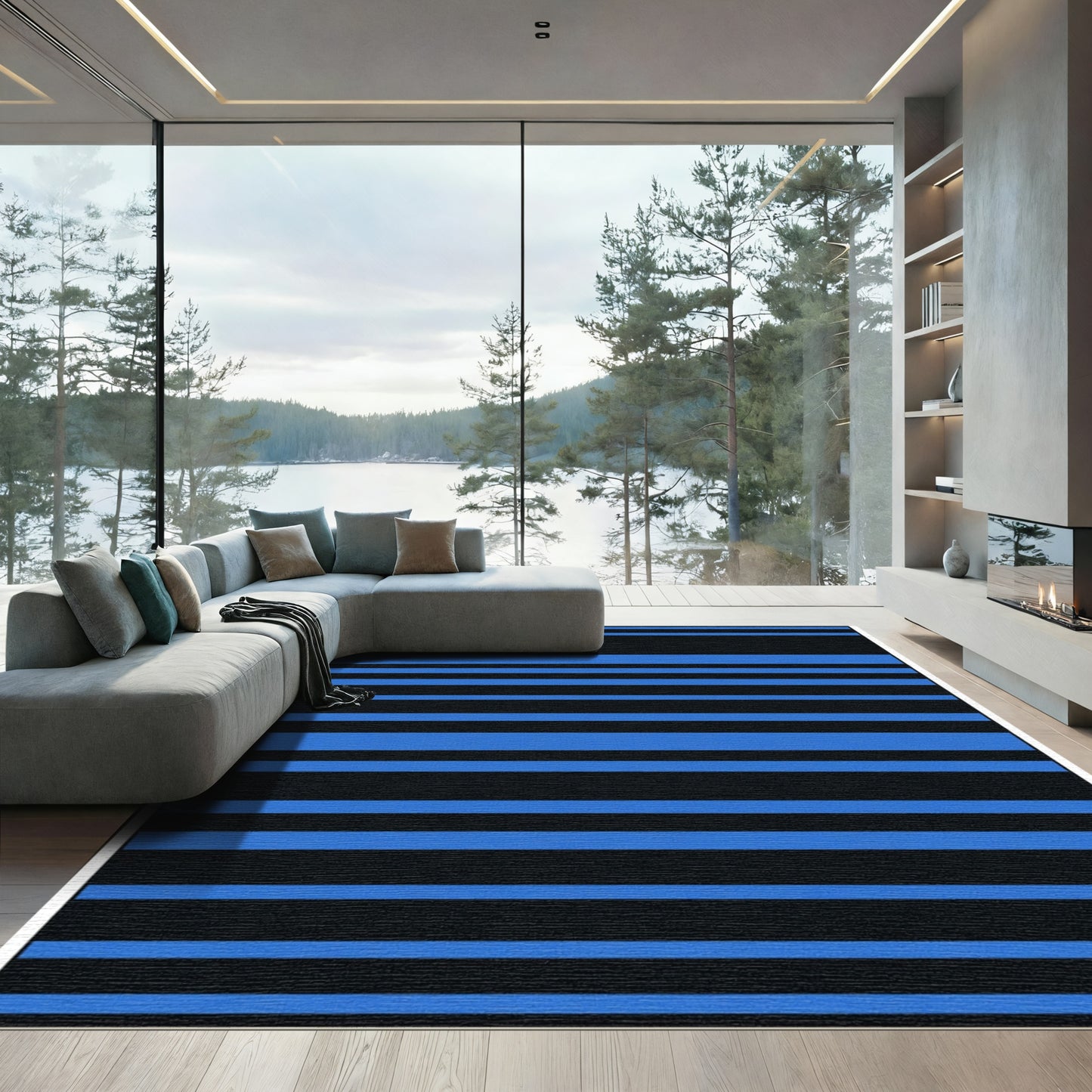 Bold Blue Black Stripe Area Rug