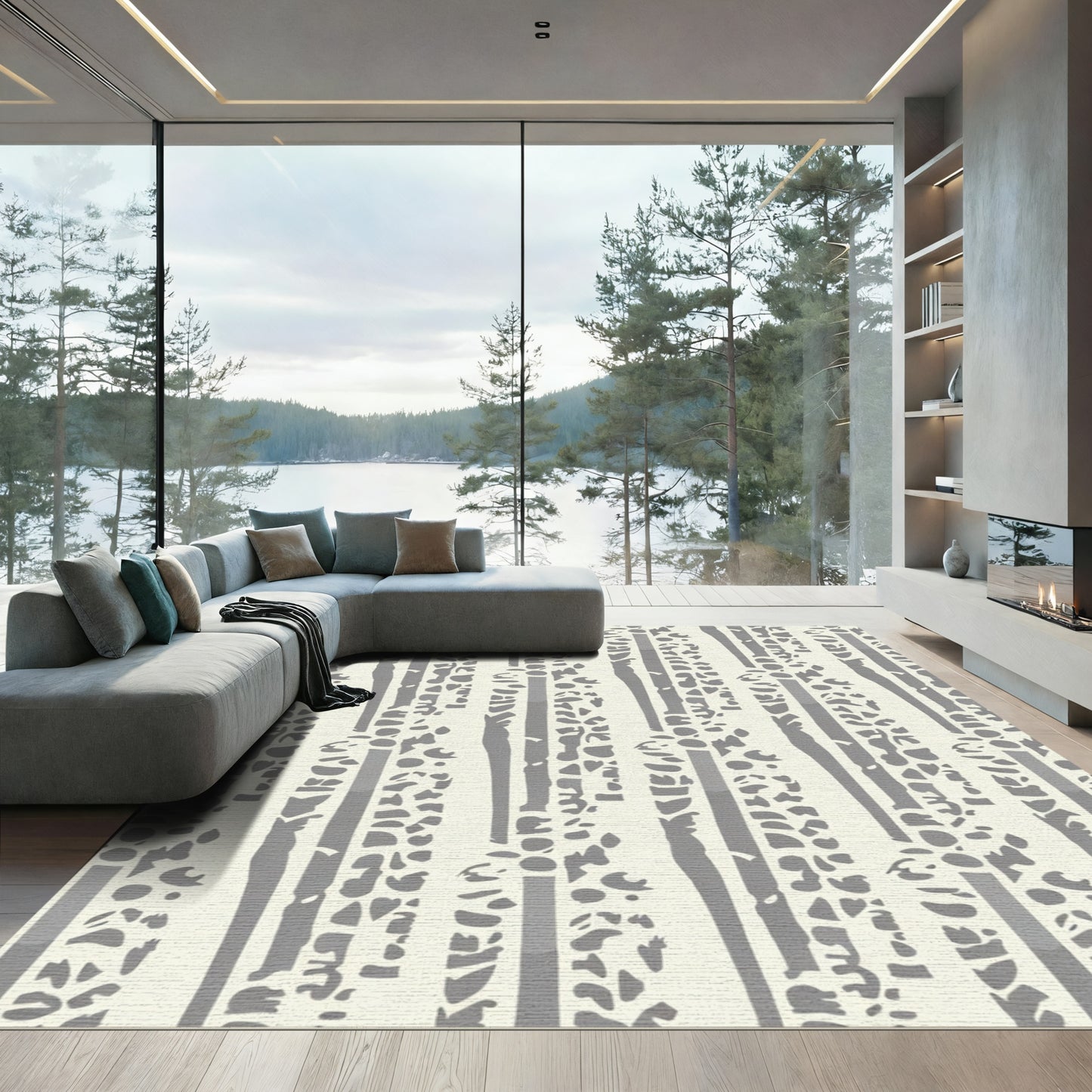 Vertical Gray Birch Tree Forest Rug