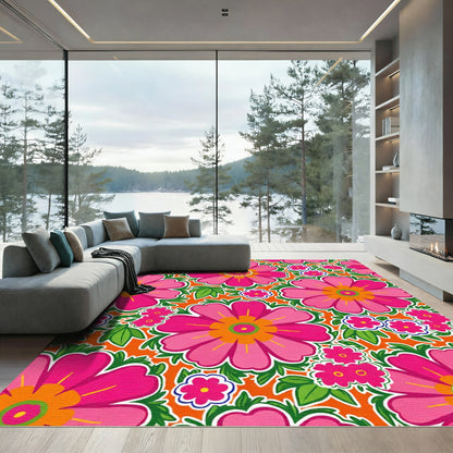Vibrant Pink Floral Garden Rug