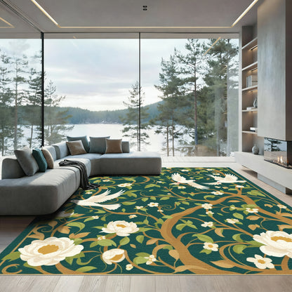 White Doves Floral Art Nouveau Rug