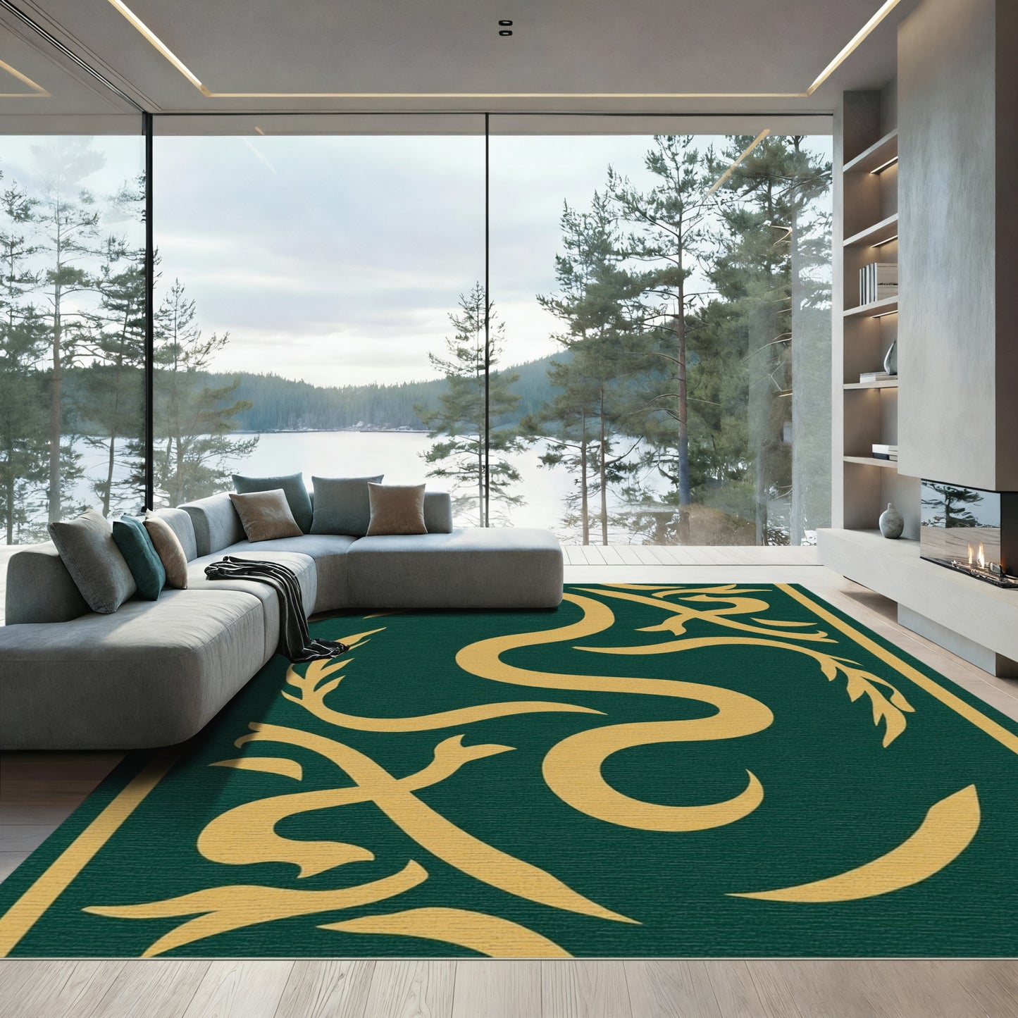 Deep Forest Gold Serpent Swirl Rug