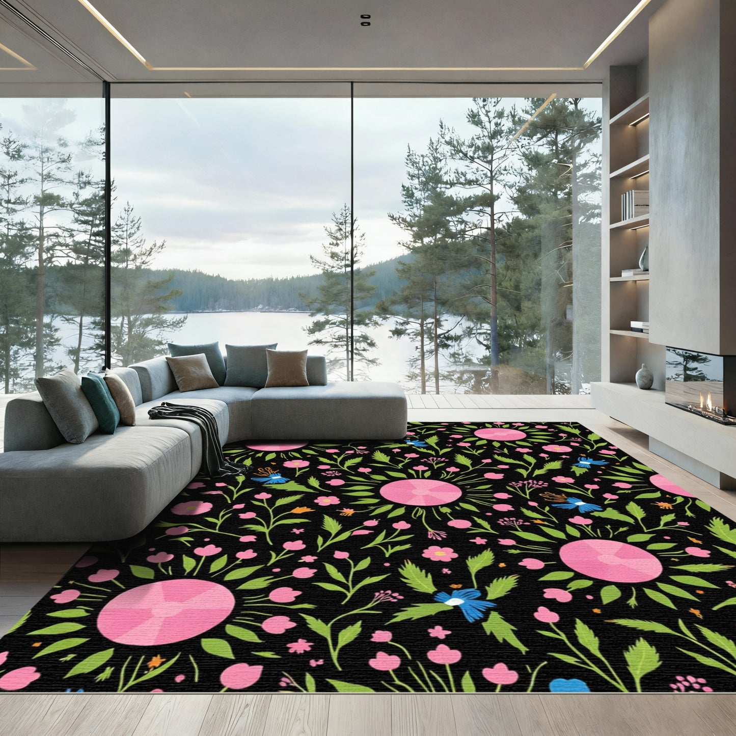 Pink Sunburst Floral Garden Rug