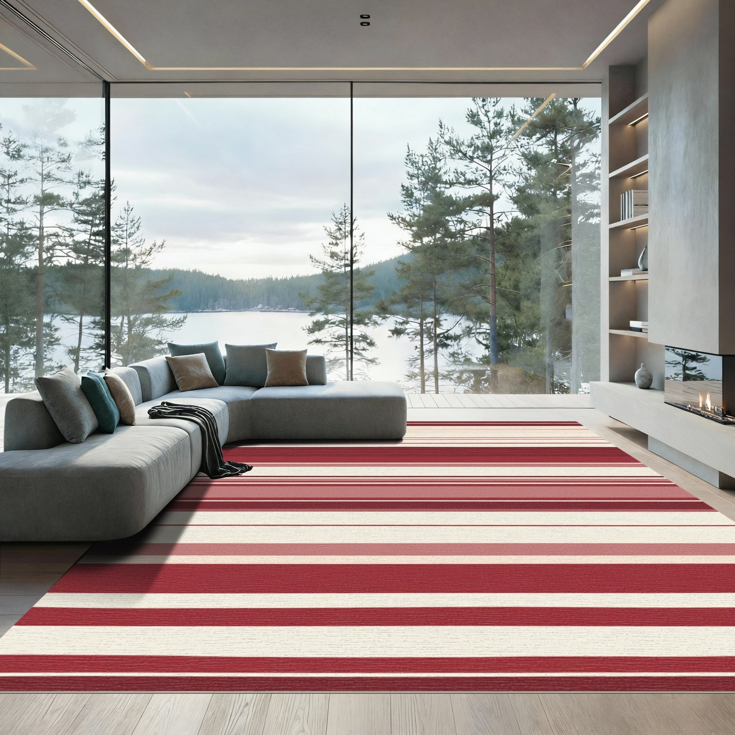 Red Cream Horizontal Stripe Rug
