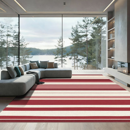 Red Cream Horizontal Stripe Rug