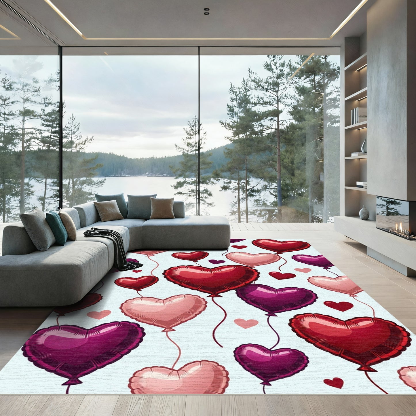 Love Heart Balloons In Crimson Pink Rug