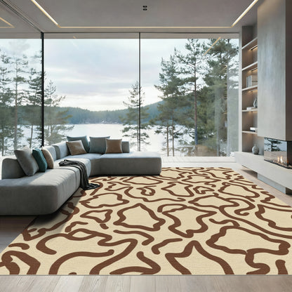 Abstract Brown Organic Blob Rug