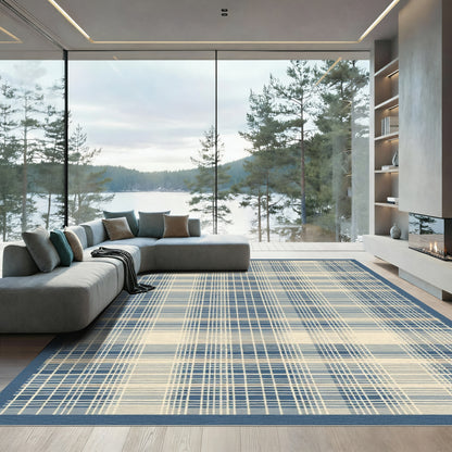 Blue and Beige Plaid Rug