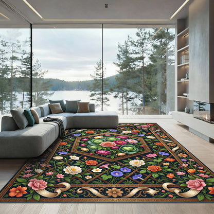 Ornate Floral Garden Lattice Rug
