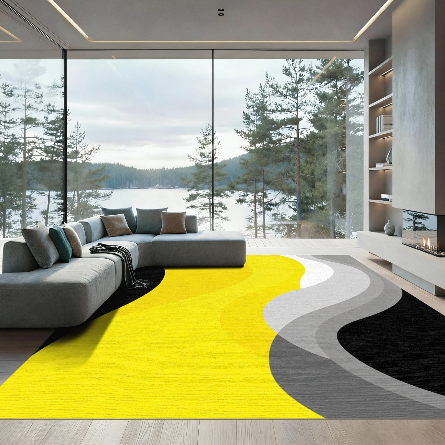 Dynamic Yellow Gray Swirls Rug