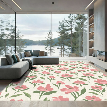 Soft Pink Floral Meadow Rug