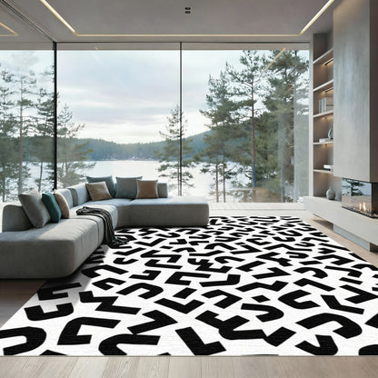 Black White Abstract Geometric Chaos Rug