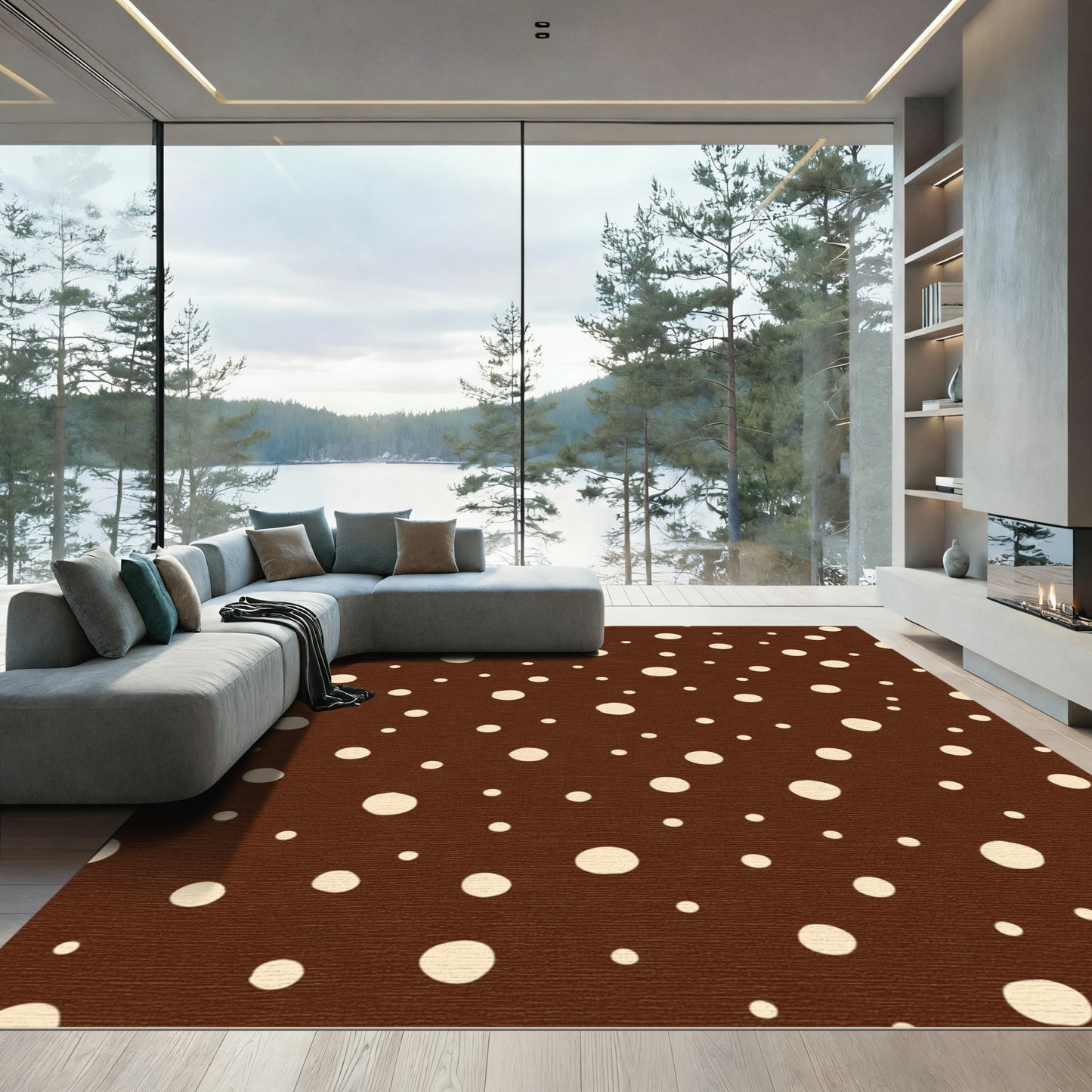 Chocolate Cream Polka Dot Rug