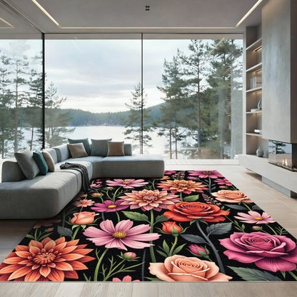 Vibrant Romantic Floral Botanical Garden Rug