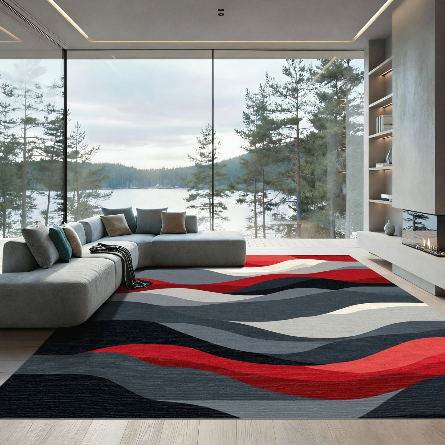Crimson Stripe Abstract Landscape Rug
