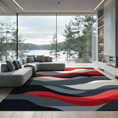 Crimson Stripe Abstract Landscape Rug