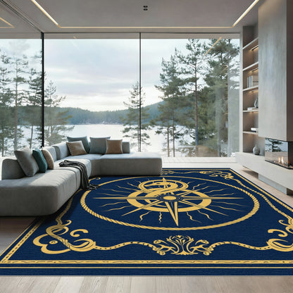 Mystical Gold Serpent Compass Frame Rug