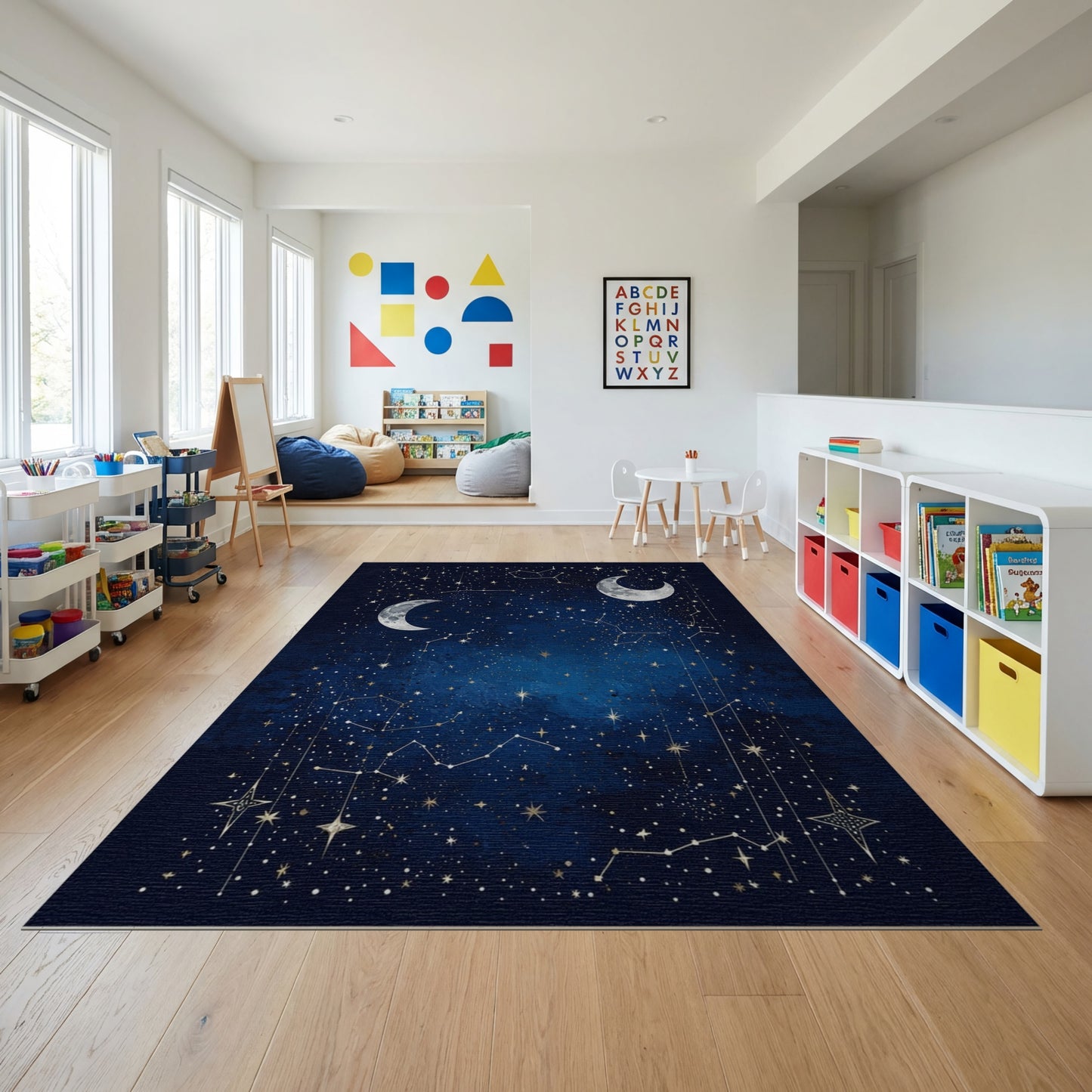Navy Starry Constellation Crescent Moons Rug