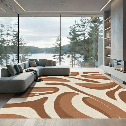 Brown Cream Swirl Abstract Rug