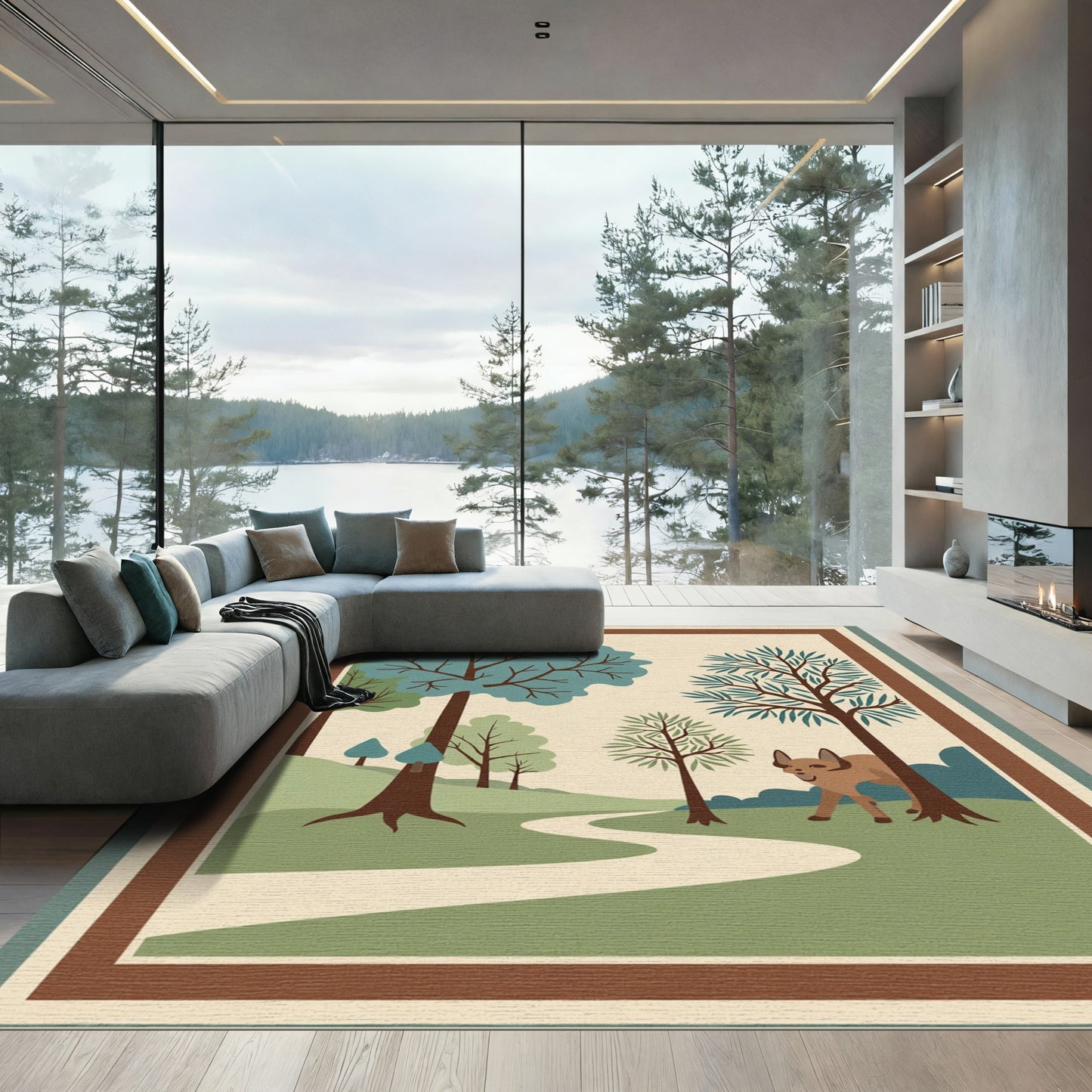 Woodland Path with Whimsical Fox Rug