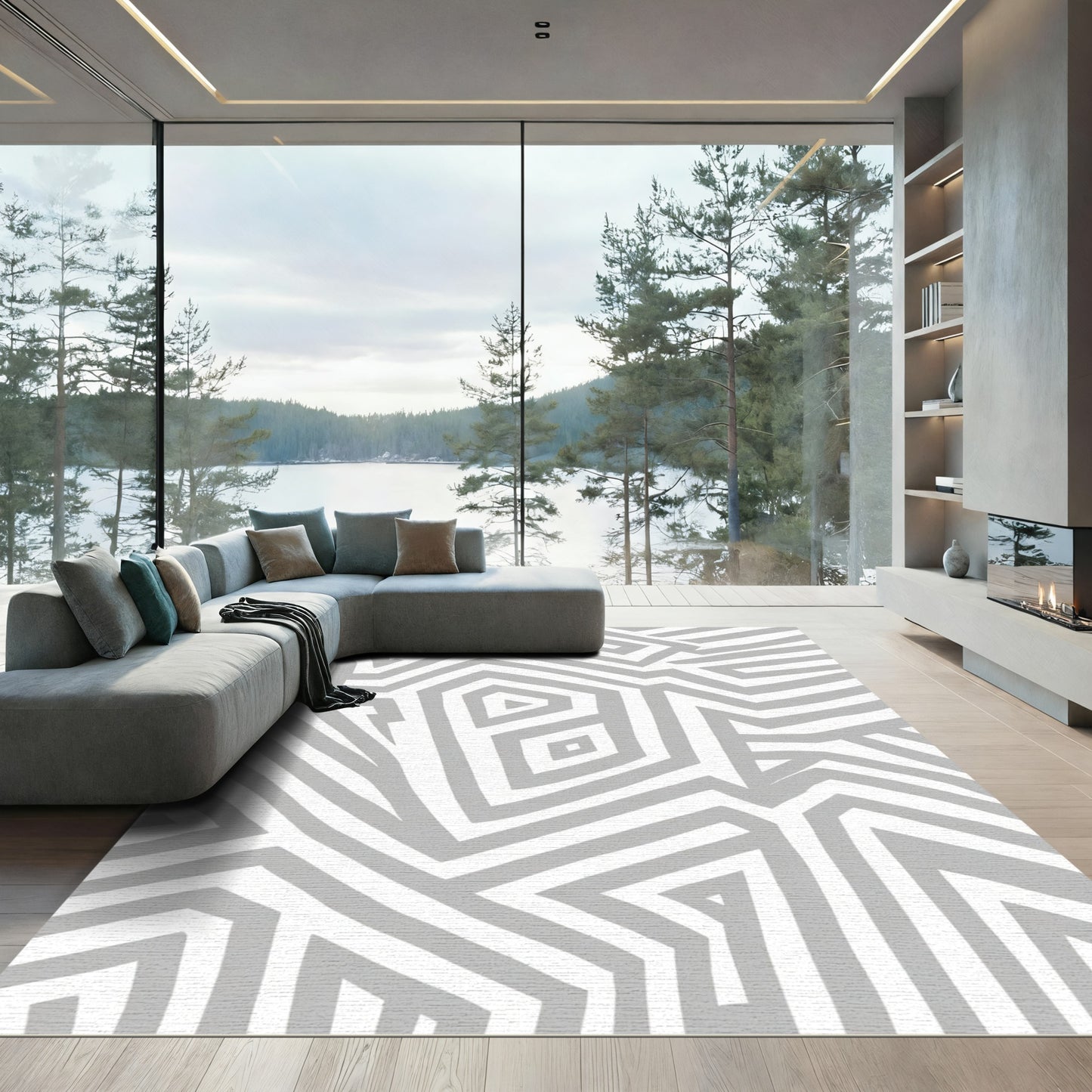 Modern Geometric Maze Rug